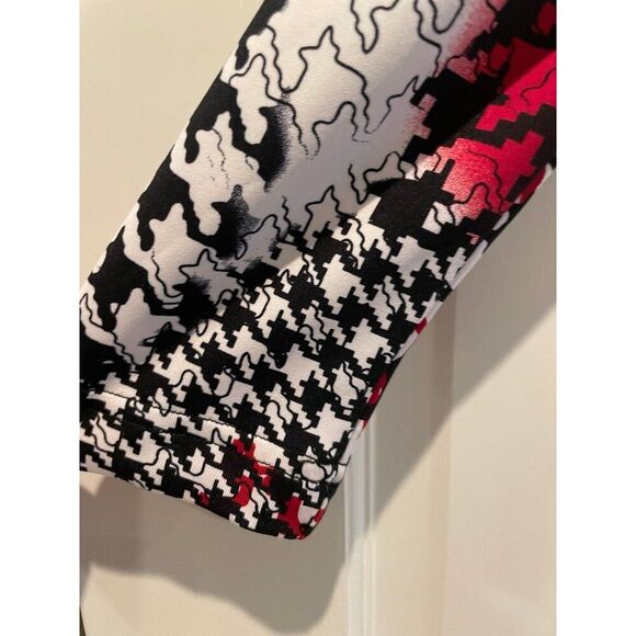Max & Rina Houndstooth Suplice Wrap Long Sleeve Blouse Black White Red Small‎ - Picture 3 of 8
